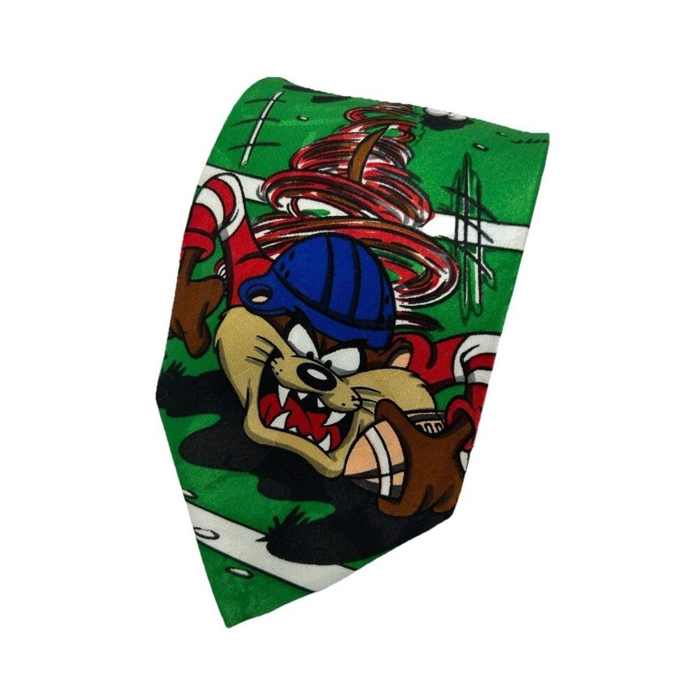 Vintage Looney Tunes Mania Football Tie Taz Bugs Bunny Daffy Duck Green 55.75"